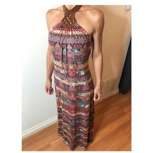 Sky Dress Maxi  with Leather woven neckline